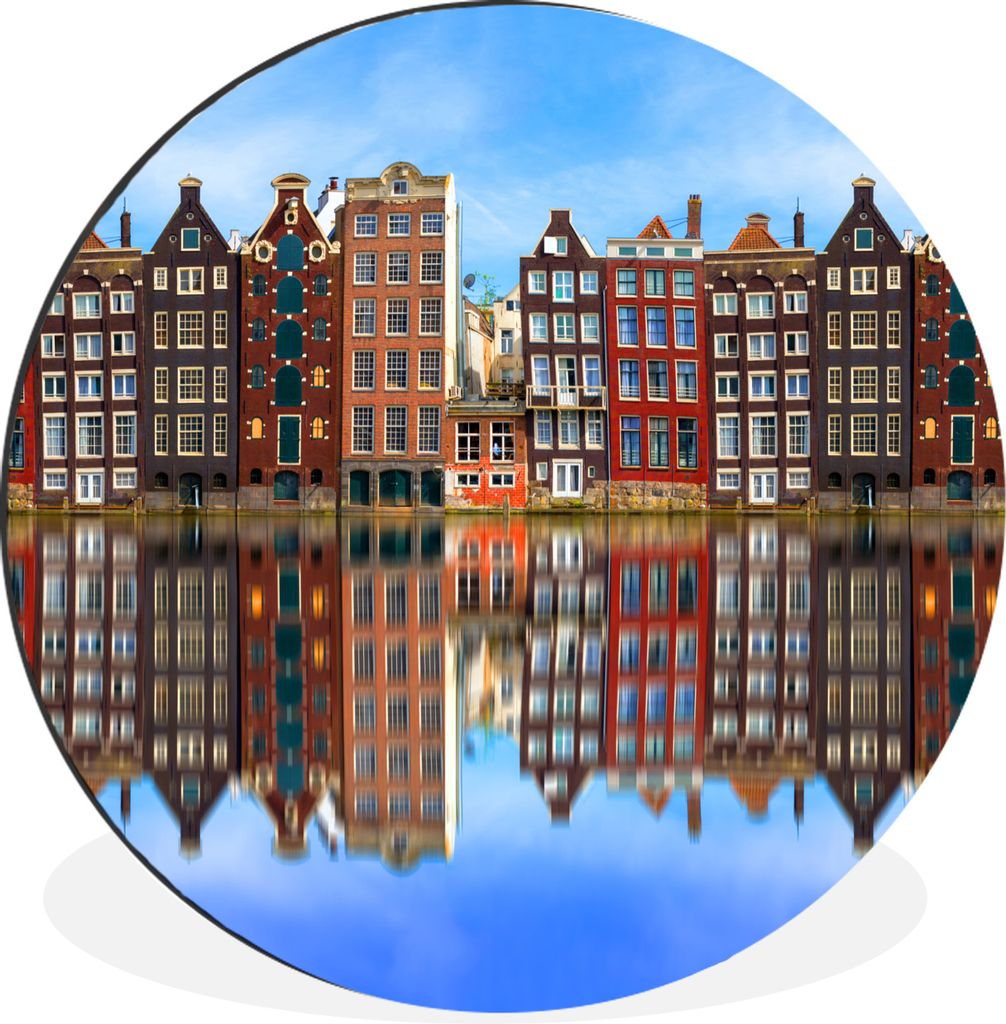 MuchoWow Aluminium Wandkreis Spiegelung der Amsterdamer Grachtenhäuser Ø 60 cm Wanddeko Modern Wohnzimmer - Wand Kreis - Wandbild - Schlafzimme...