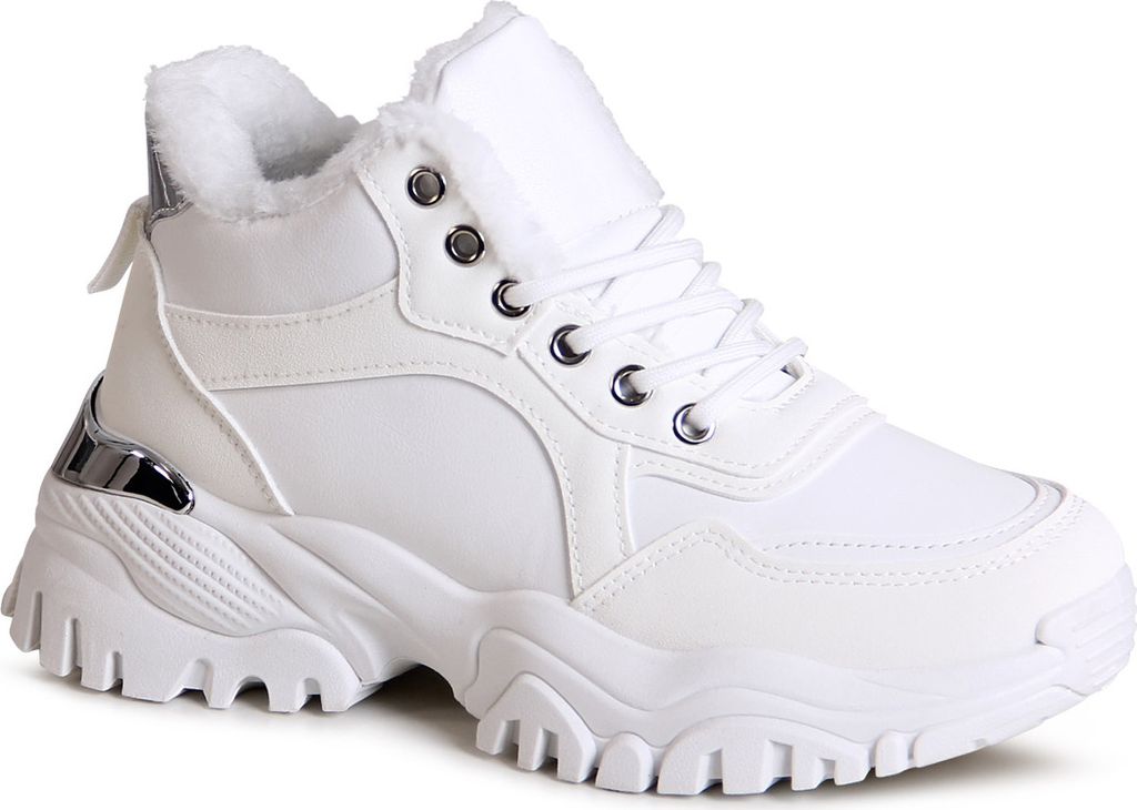 topschuhe24 2903 Damen Plateau Sneaker Stiefeletten Kunstfell, Farbe:Weiß, Größe:39 EU
