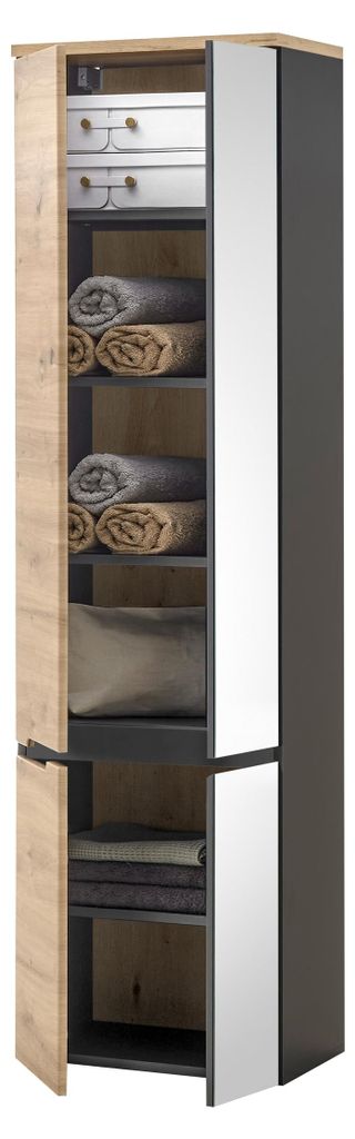 Hängeschrank >Memphis< Grau / Artisan Eiche Nachbildung - 50x176x31cm (BxHxT)