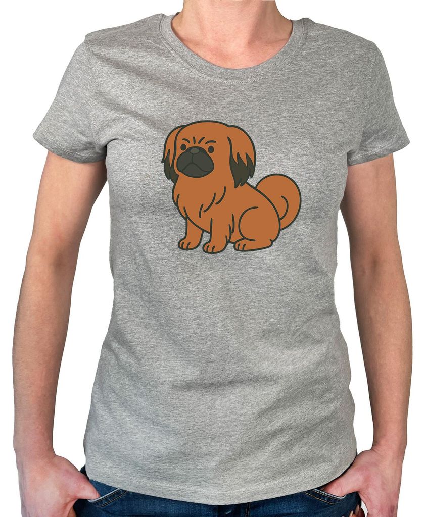 Huuraa Damen T-Shirt Pekingese Comic Peki XL Sport Grey Bio Baumwolle Fairtrade Damenshirt Geschenkidee