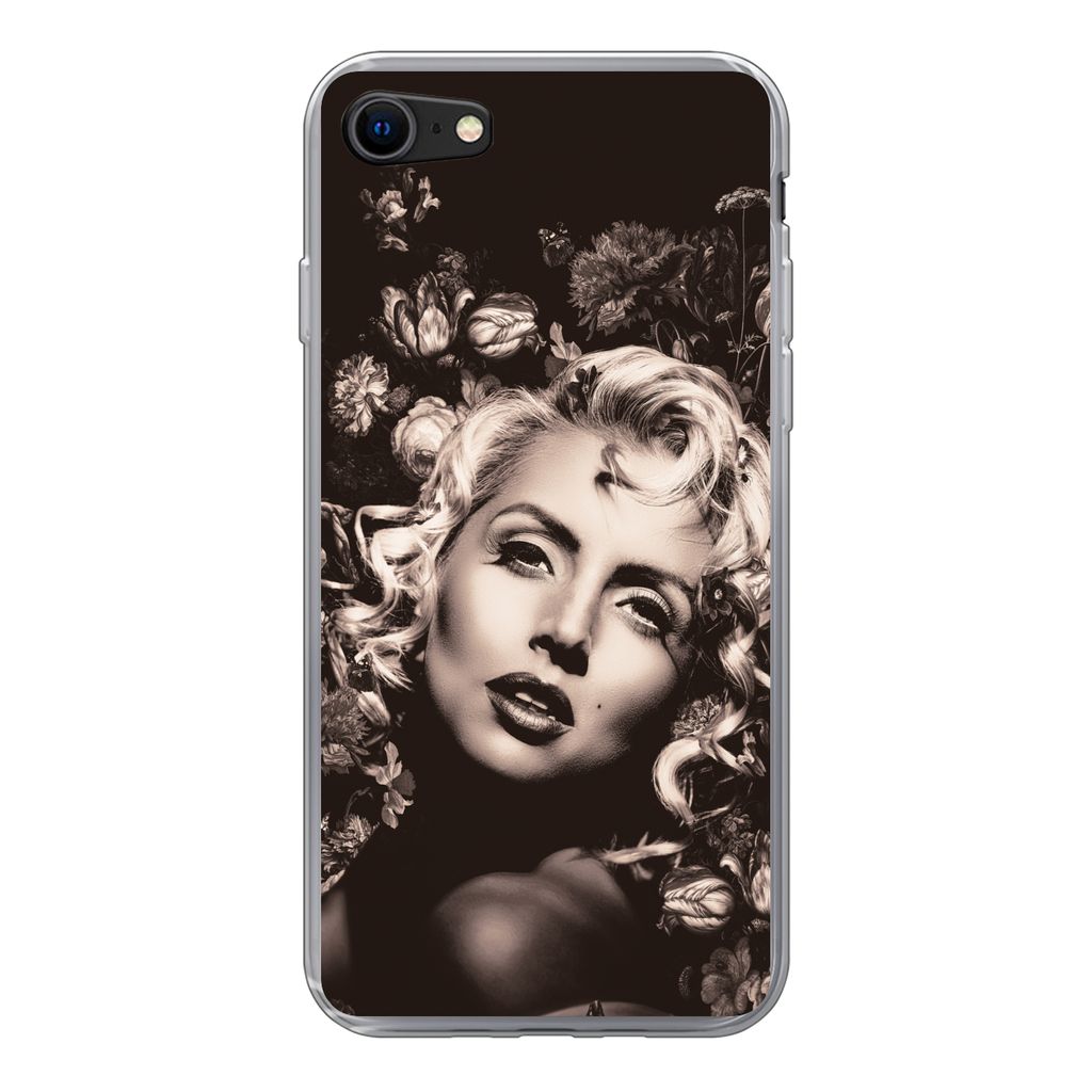 MuchoWow Handyhülle Schutzhülle Hülle für iPhone SE 2022 Frau - Blumen - Schmetterling Silikon Softcase Handy Hülle - Schutzhülle