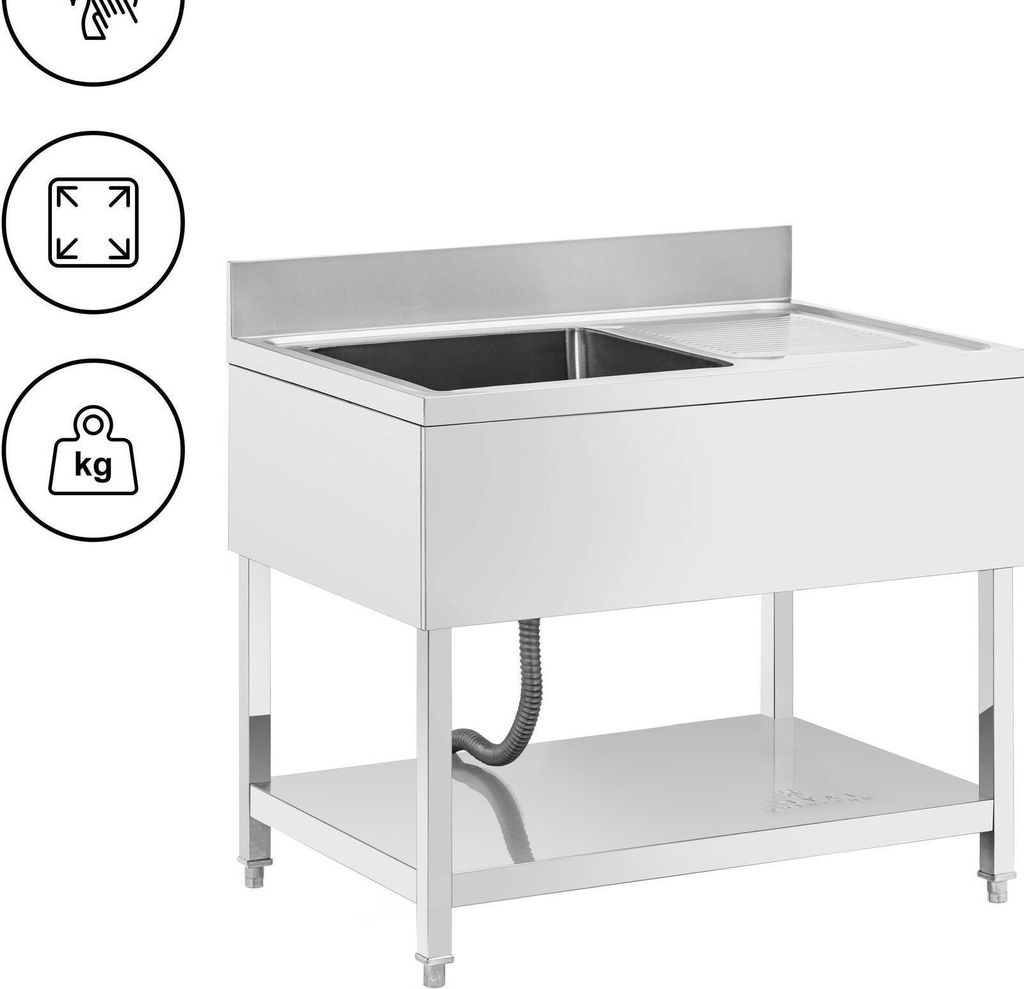 Royal Catering Spültisch - 1 Becken - Edelstahl - 100 x 70 cm -
