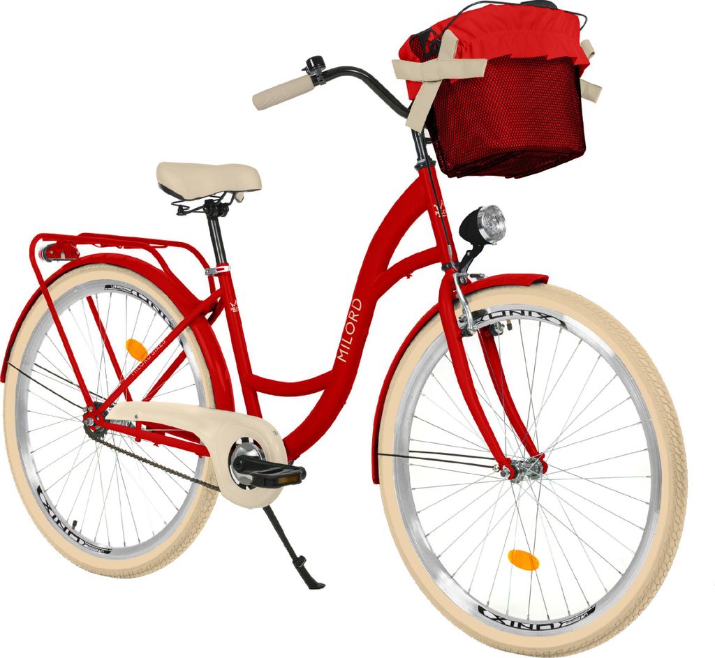 Milord Komfort Stadtfahrrad Fahrrad mit Korb Damenfahrrad, 26 Zoll, Rot, 1-Gang