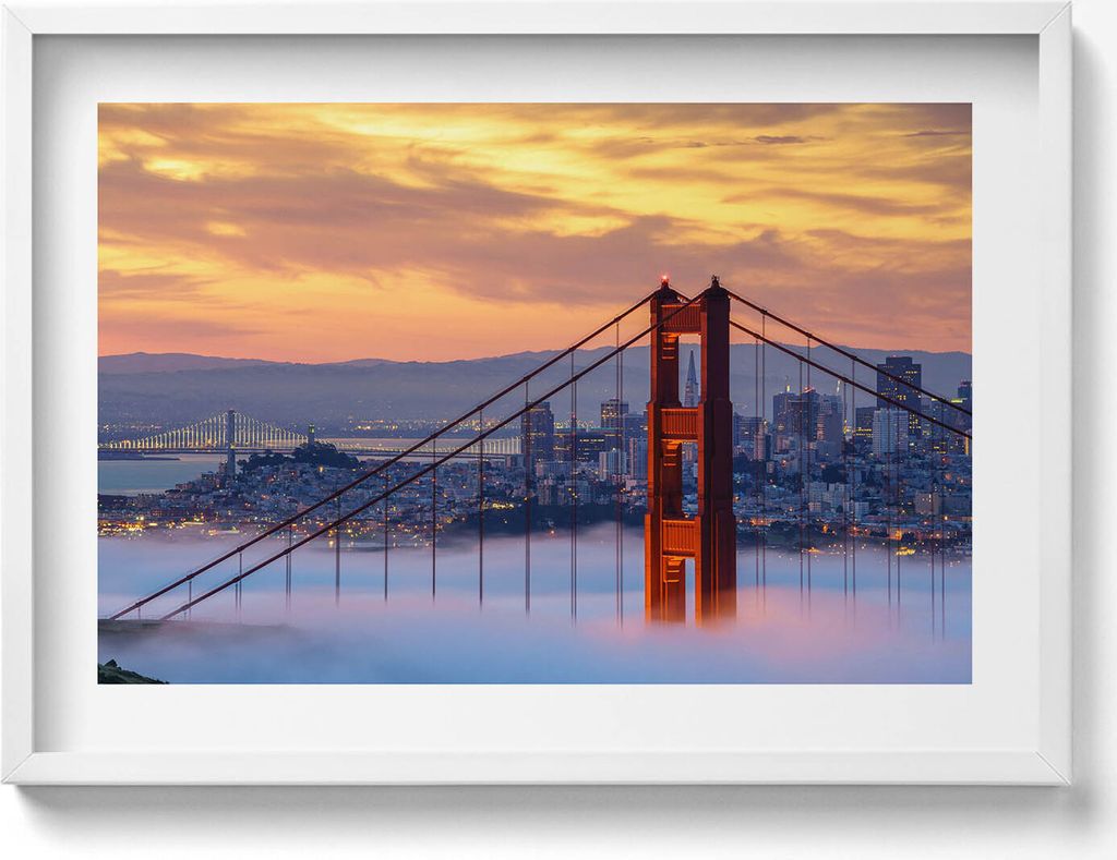 San Francisco Brücke– Wandbild mit Rahmen – Gerahmtes Bild – Wanddekoration – 70x50 cm – Schwarz Rahmen