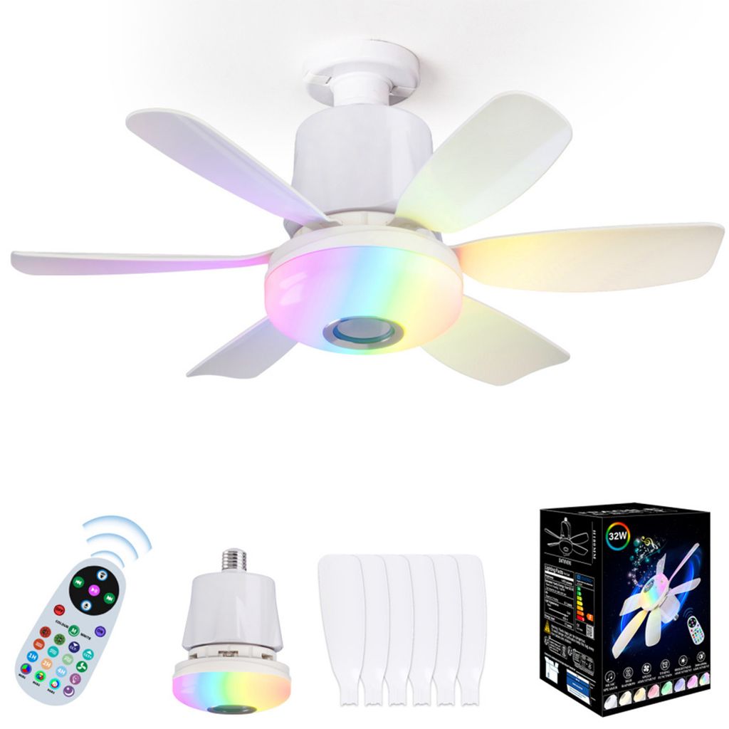 Deckenventilator mit Beleuchtung und Fernbedienung 32W LED Leise Deckenleuchte Ventilator Mit Dimmbar Timer Einstellbare Windgeschwindigkeit