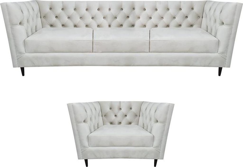 Weiß Sofa Dreisitze Couch Design Leder Sessel Polstermöbel Chesterfield