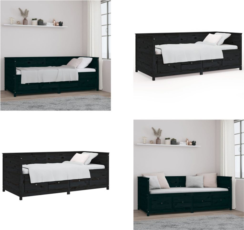 vidaXL Tagesbett Schwarz 90x200 cm Massivholz Kiefer - Tagesbett - Tagesbetten - Tagesbett Holz - Tagesbett Massivholz