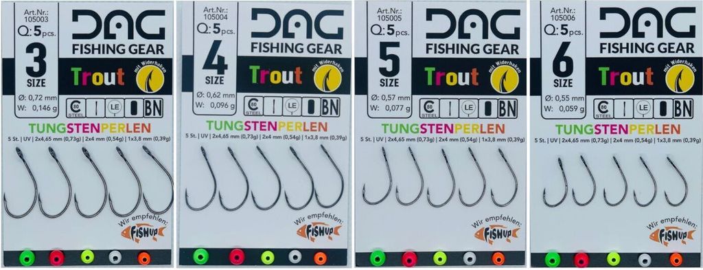 DAG Trout Hook + Tungstenperlen - 5 Forellenhaken, Größe:5