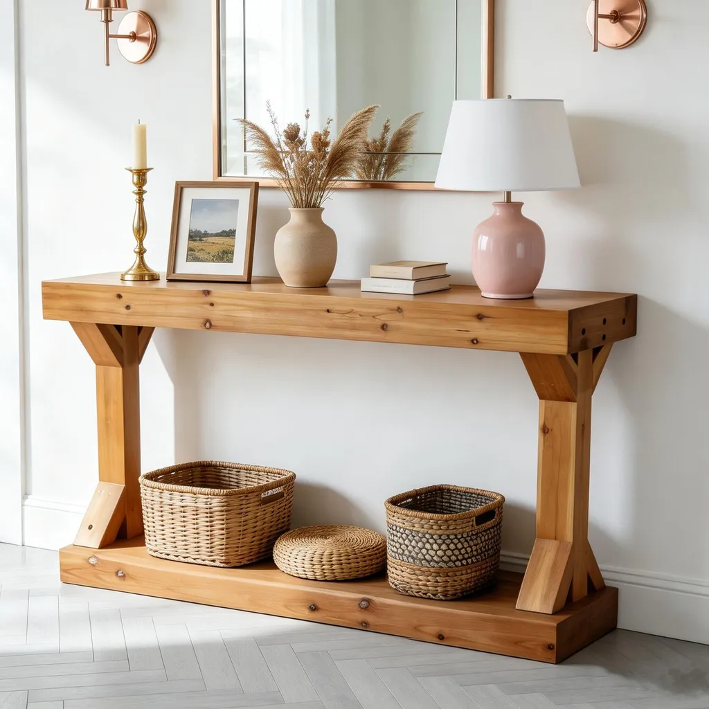 Meuble Console avec Étagère 120 cm en Bois Massif, Design Rétro Marron