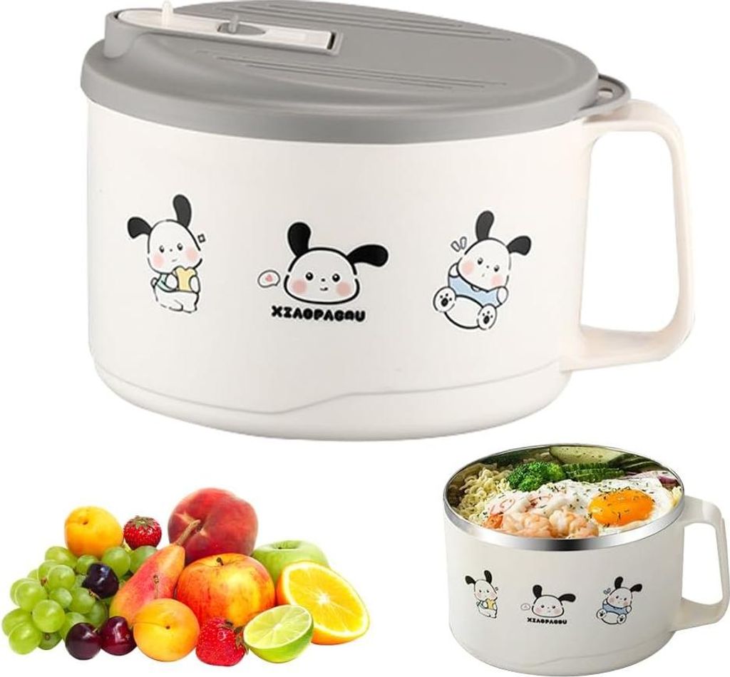 Edelstahl Ramen Schüssel - Instant Nudel Schüssel - Nudel Schüssel Set mit Deckel - Suppenschüssel - Ramen Pfanne für Pasta und Obst