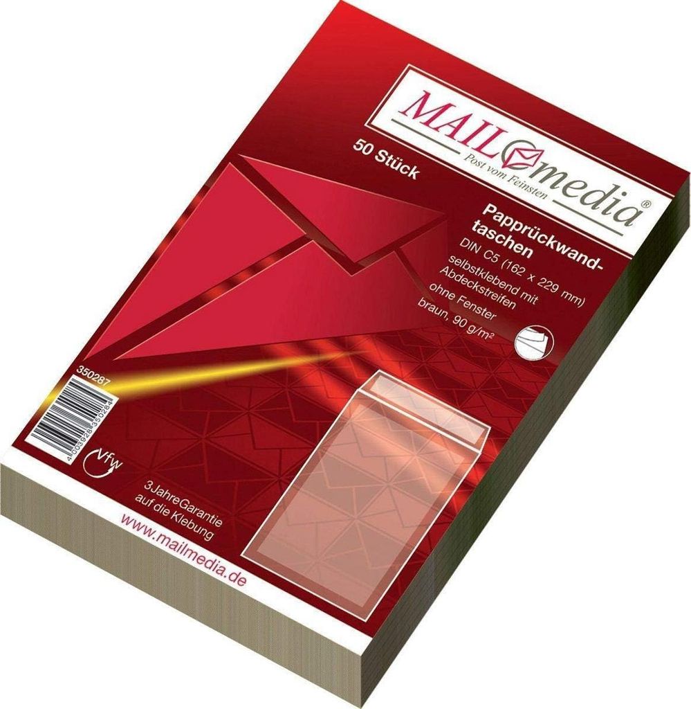 50 Papprückwandtaschen C5 Versandtaschen Papprückwand Produktbild 