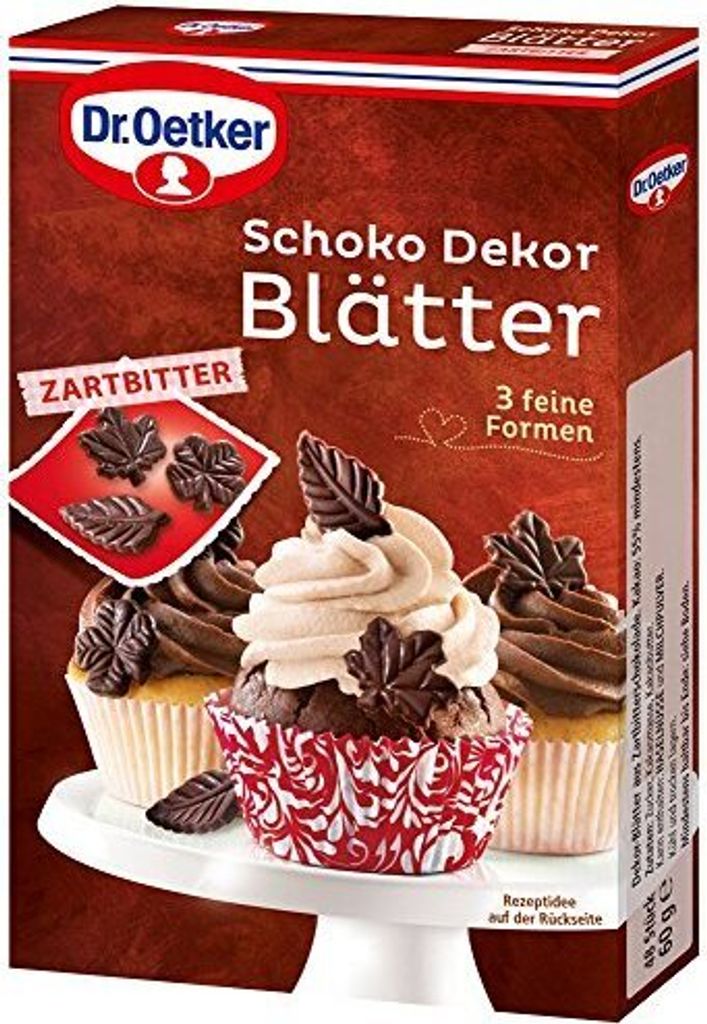 Dr. Oetker Schoko Dekor Blätter in Zartbitter Schokolade Produktbild 
