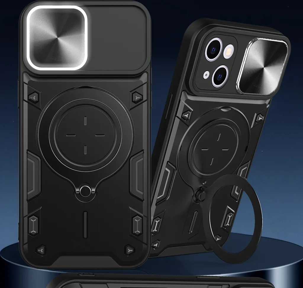 Custodia per iPhone 13 Custodia resistente a doppio strato con copertura della fotocamera e supporto ad anello rosso - 5
