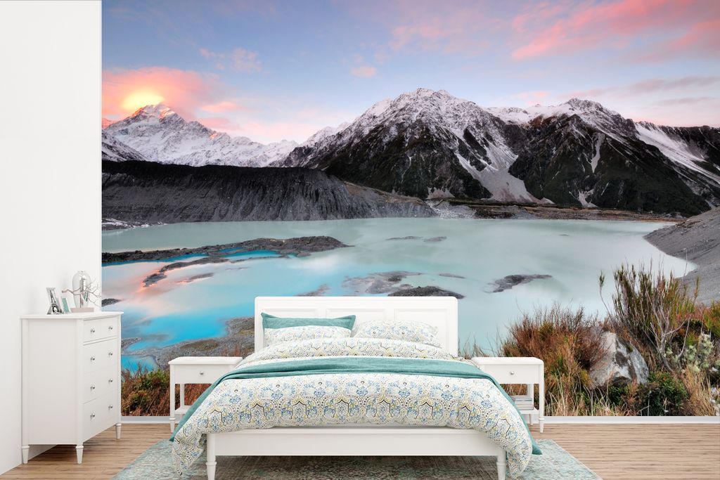 MuchoWow Fototapete für Wohnzimmer oder Schlafzimmer Wandtapete Vinyl Motivtapete Sonnenuntergang im Aoraki/Mount Cook National Park in Ozeanien...
