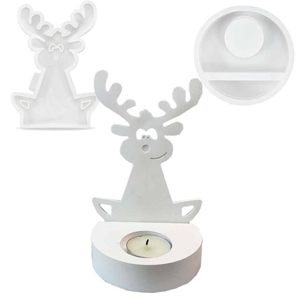 Silikonform für einen Elch, Gussform für einen Kerzenhalter mit Sockel, Gipsform zum Gießen eines Elchs für Weihnachten, DIY-Silikonform für e...