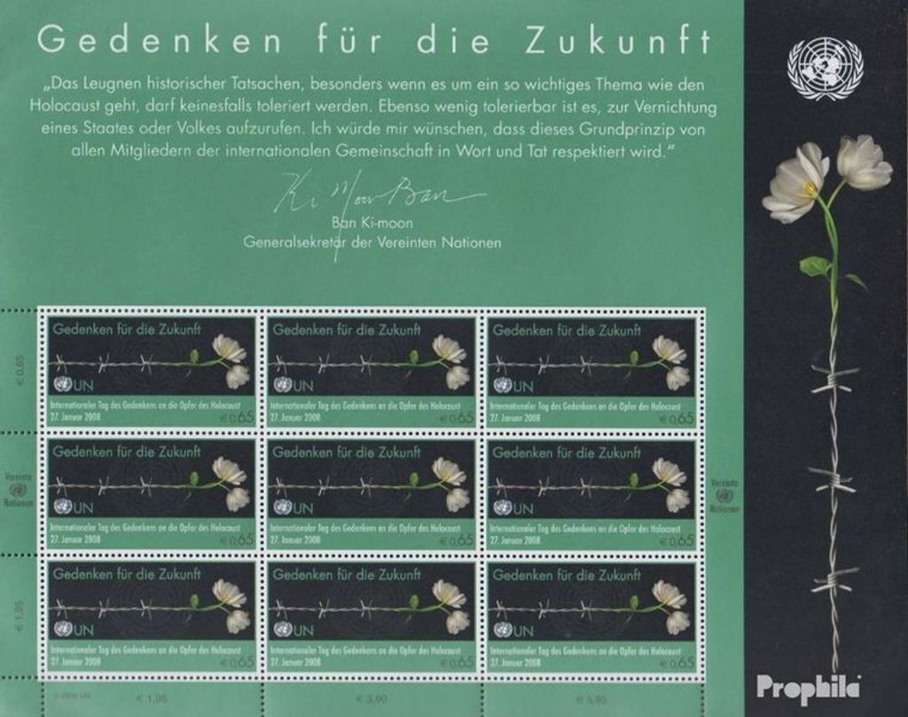 Briefmarken UNO - Wien 2008 Mi 521Klb Kleinbogen (kompl.Ausg.) gestempelt Holocaust-Gedenktag