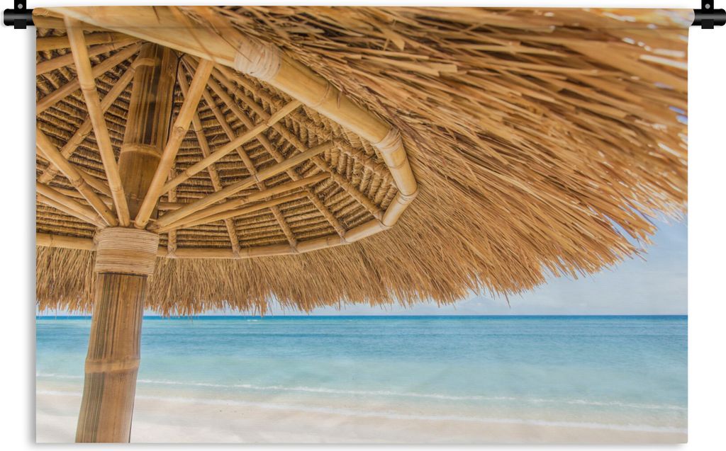 MuchoWow Wandteppich Wandbehang Sonnenschirm - Strand - Meer - Tropisch 60x40 cm Tapisserie Dekoration Wandtuch - Wanddekorationen