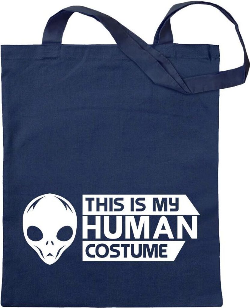 Kiwistar - Baumwolltasche - dunkelblau - This is My Human Costume - Tragetasche Stoffbeutel Umhängetasche Langer Henkel