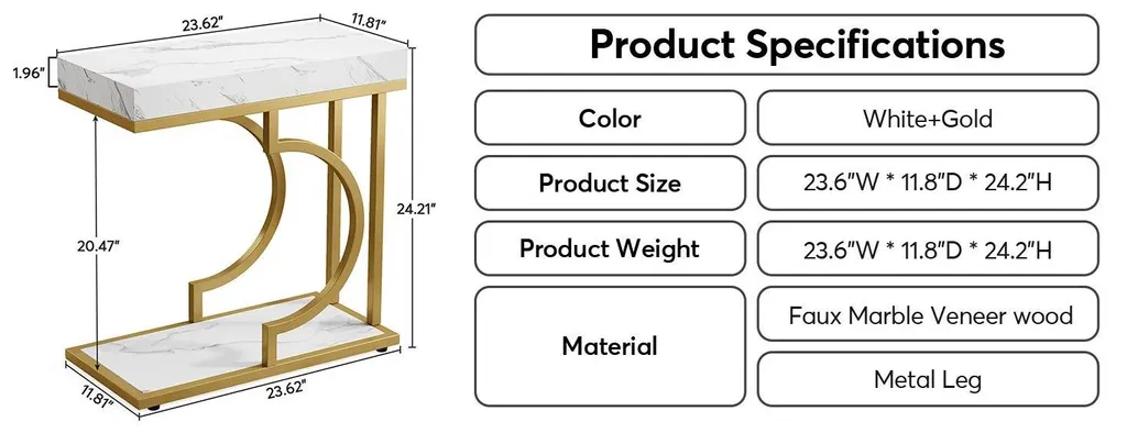 Table d'appoint peu encombrante - Solution gain de place blanche et dorée - 11