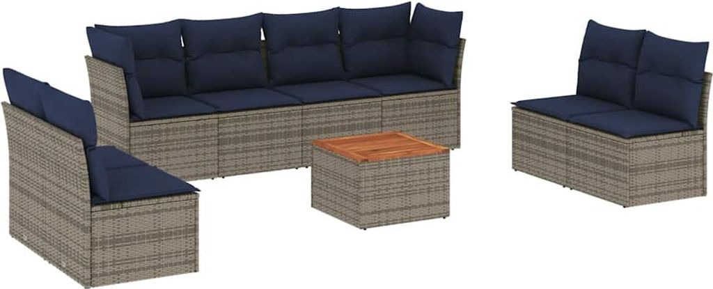 vidaXL 9-tlg. Garten-Sofagarnitur mit Kissen Grau Poly Rattan