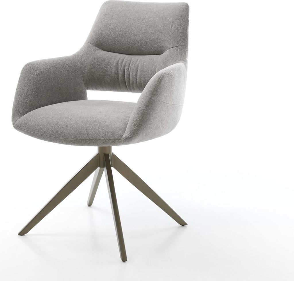 DELIFE Drehstuhl Yago-Flex mit Armlehnen Strukturstoff Soft Grau Kreuzgestell breit Effektfinish Titan 360° drehbar Wippfunktion Taschenfederkern