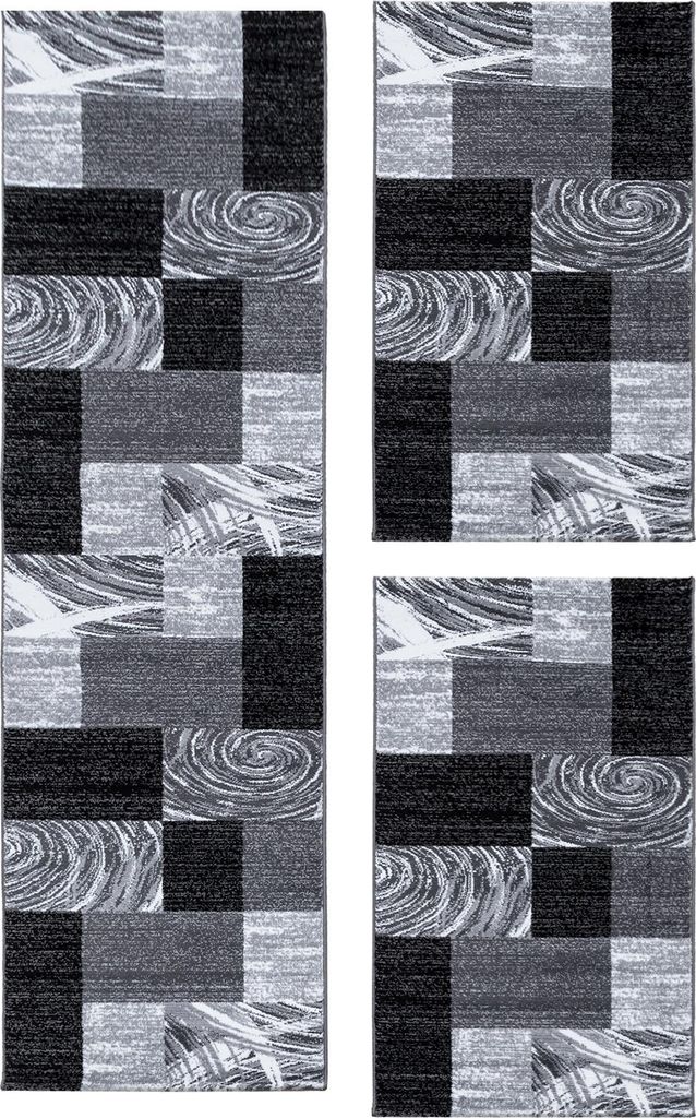 Villa Möbel Pararo Bettumrandungs-Teppich Set Schwarz, Grösse:2 x 80x150 cm + 1 x 80x300 cm