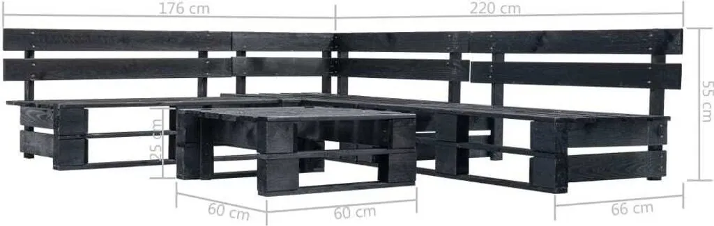 Salon de jardin en palettes 4 pièces bois noir ensemble terrasse chic