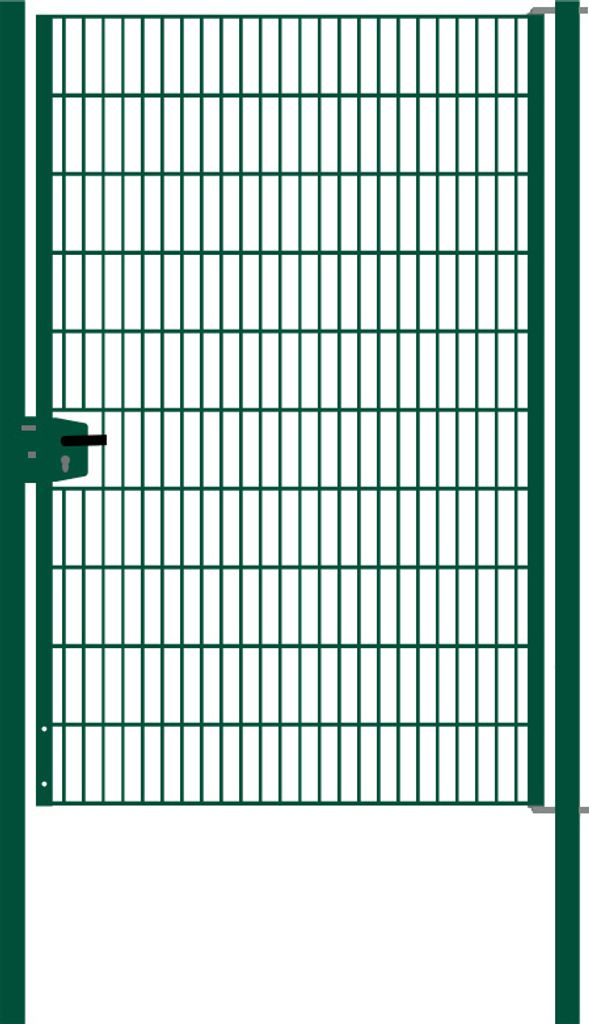 Drahtgittertor 1-flügelig, Durchgangslichte: 134 cm, Gesamtbreite inkl. Pfosten: 146 cm - Ausführung: grün beschichtet, Höhe: 203 cm