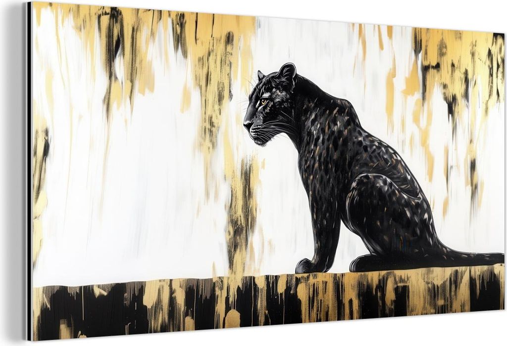 MuchoWow Wanddekoration Metall Metallbild Wandkunst 40x20 cm Panther - Schwarz - Abstrakt - Gold MuchoWow Aluminium Gemälde - Bild - Aluminium