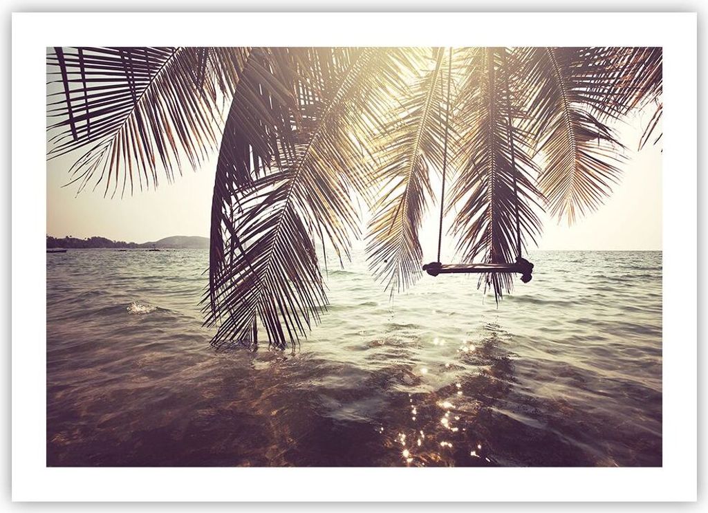 Poster - Poster ohne Rahmen - Meer Palme Wasser - 70x50 cm - Wand Bild - Wanddeko - Wandbilder - Kunstposter - Wandposter - Bilder - Kunstdruck - W...