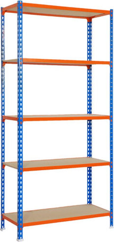 Simonrack Maderclick Plus 5/500, 5 Regale, Holz, Metall, Orange, Blau, Naturholz, 150 kg, 9 min