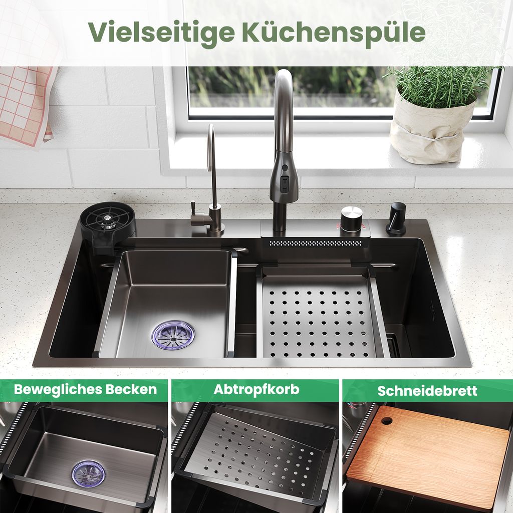 SONNI nerezový drez 75x45x23cm multifunkčný stĺp, vstavaný Obrázok produktu 4