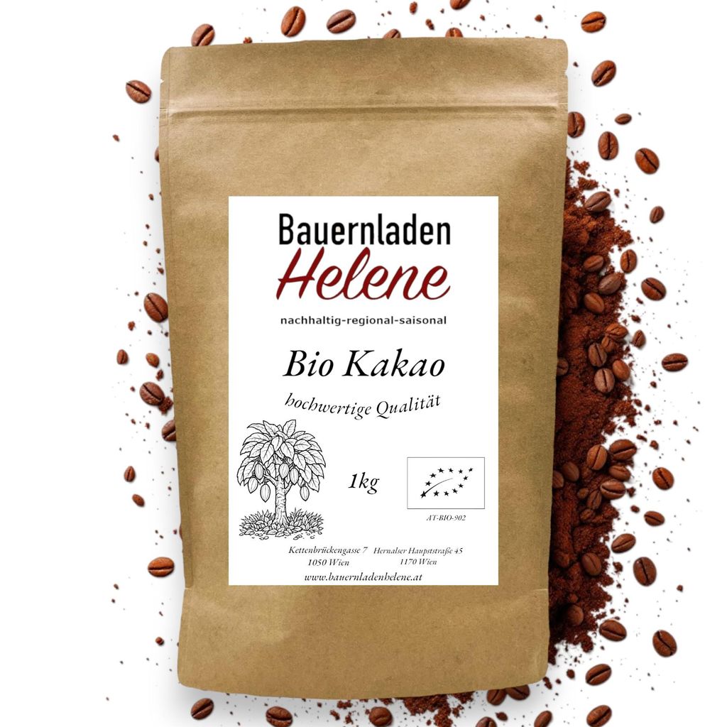 Reines -Kakaopulver ohne Zucker von Bauernladen Helene – 1 kg, aus besten Kakaobohnen