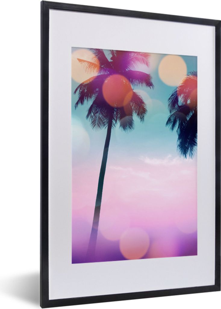 MuchoWow Gerahmtes Poster Sommer - Palmen - Himmel - Rosa 40x60 cm - Poster mit Schwarzem Bilderrahmen Wandposter Rahmen Foto Bilder - Poster in ...