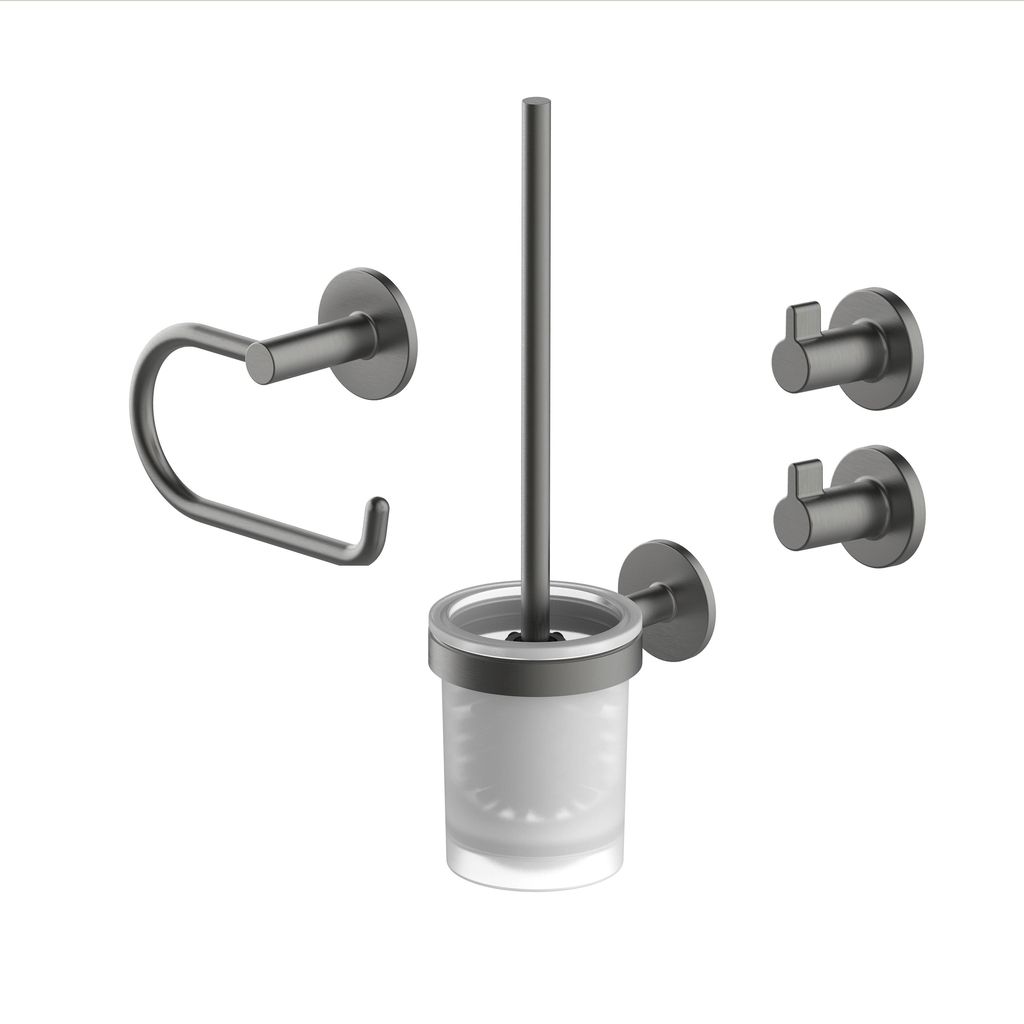 Lenz SIVO Bad-Accessoire Set Graphit, WC-Bürstengarnitur, Papierhalter, 2 Handtuchhaken, Anti-Fingerprint, Wandmontage, 4-teilig, 4290052