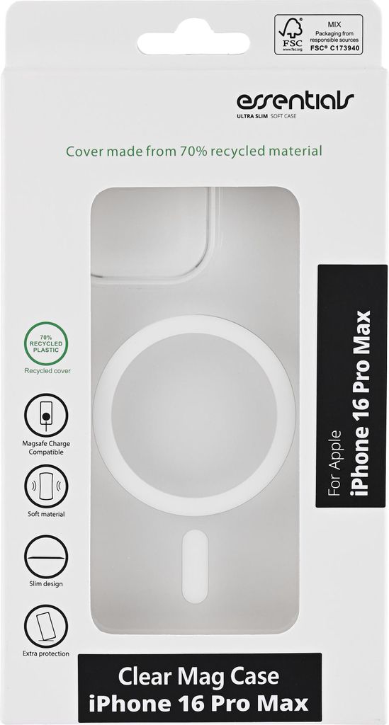 iPhone 16 Pro Max recycelte, durchsichtige Rückseite, Mag, transparent.
