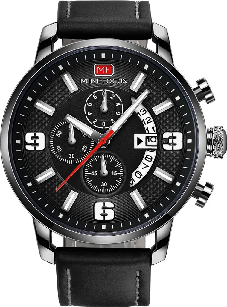 Montre Homme Noire Mini Focus Leon - Chronographe Élégant Style Classique