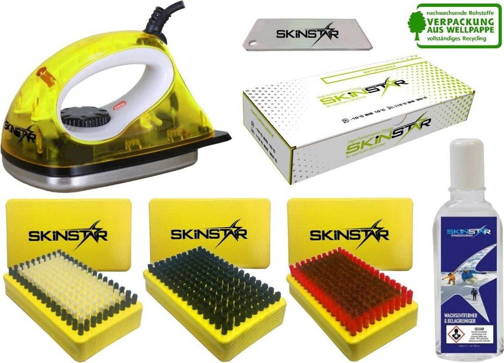SKINSTAR Starter Ski Wachs Set Wachsbügeleisen Bürsten Natural Wax Reiniger 7pcs Type B