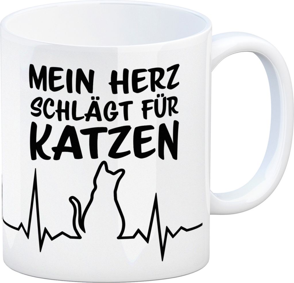 Mein Herz schlägt für Katzen Kaffeebecher mit süßem EKG Motiv