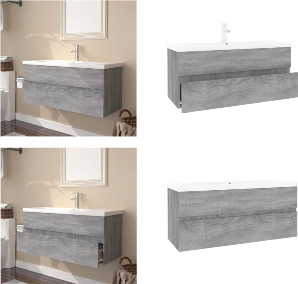 vidaXL Waschbeckenschrank mit Einbaubecken Grau Sonoma Holzwerkstoff - Waschbeckenschrank Mit Becken - Waschbeckenschränke Mit Becken - Waschbecke...