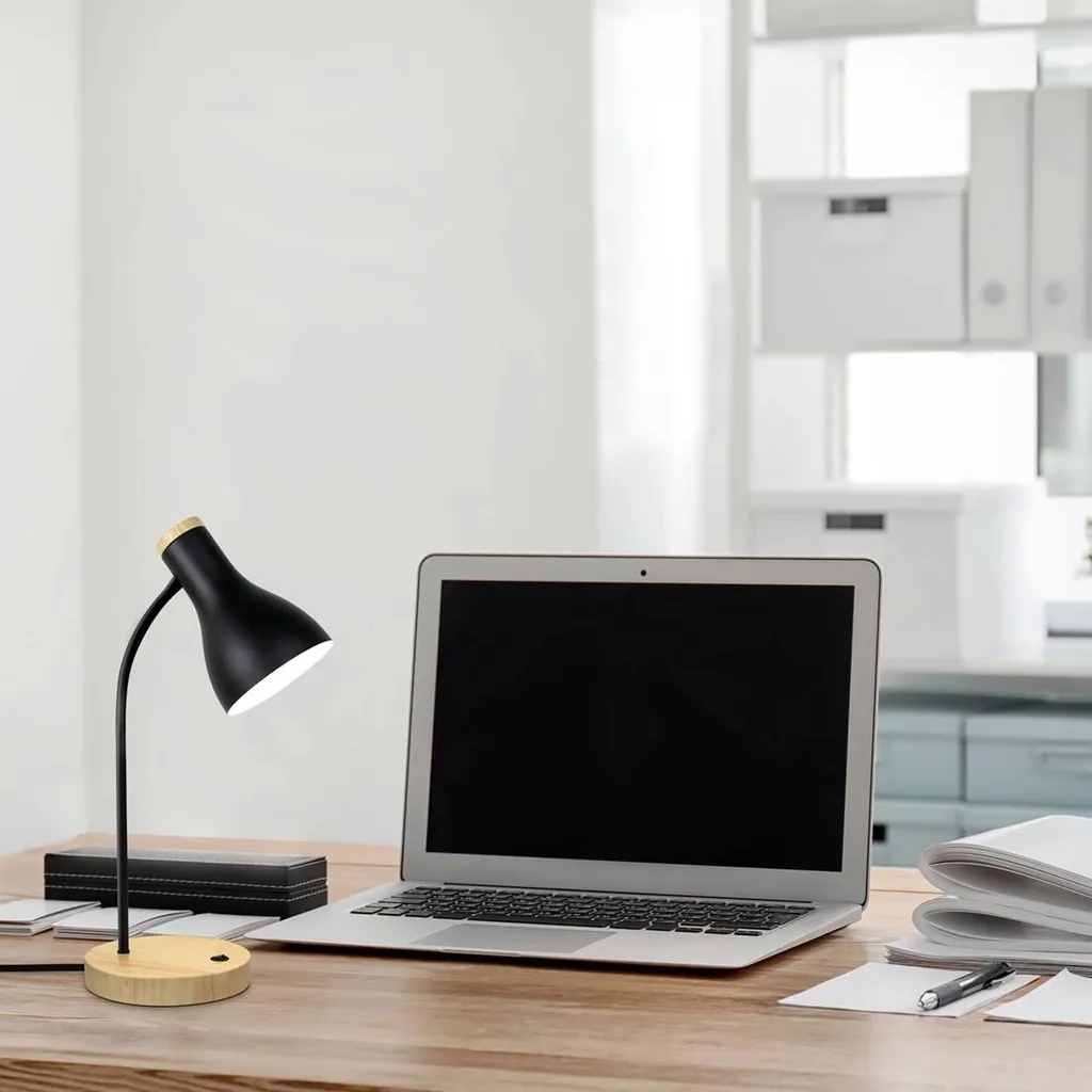 Lampe de bureau stable et anti-reflet E14 Rabalux Ferb socle bois noir