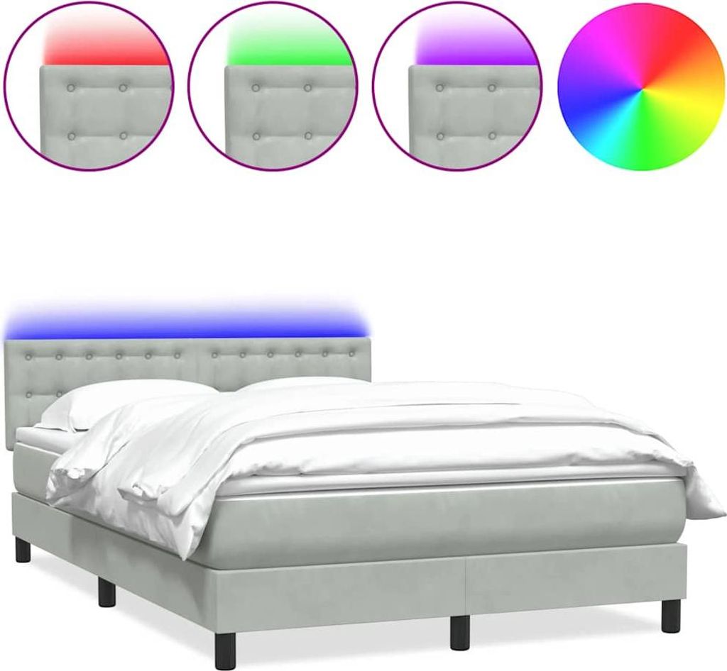 vidaXL Boxspringbett mit Matratze & LED Hellgrau 160x220 cm Samt
