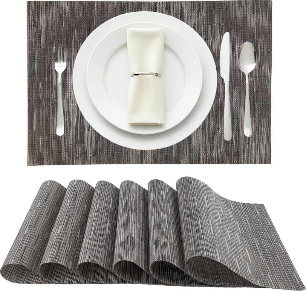 12 Stück Platzsets, Tischset gewebt 45x30 cm, Platzmatten abwaschbar, hitzebeständige Tischunterlagen, dunkelgrau