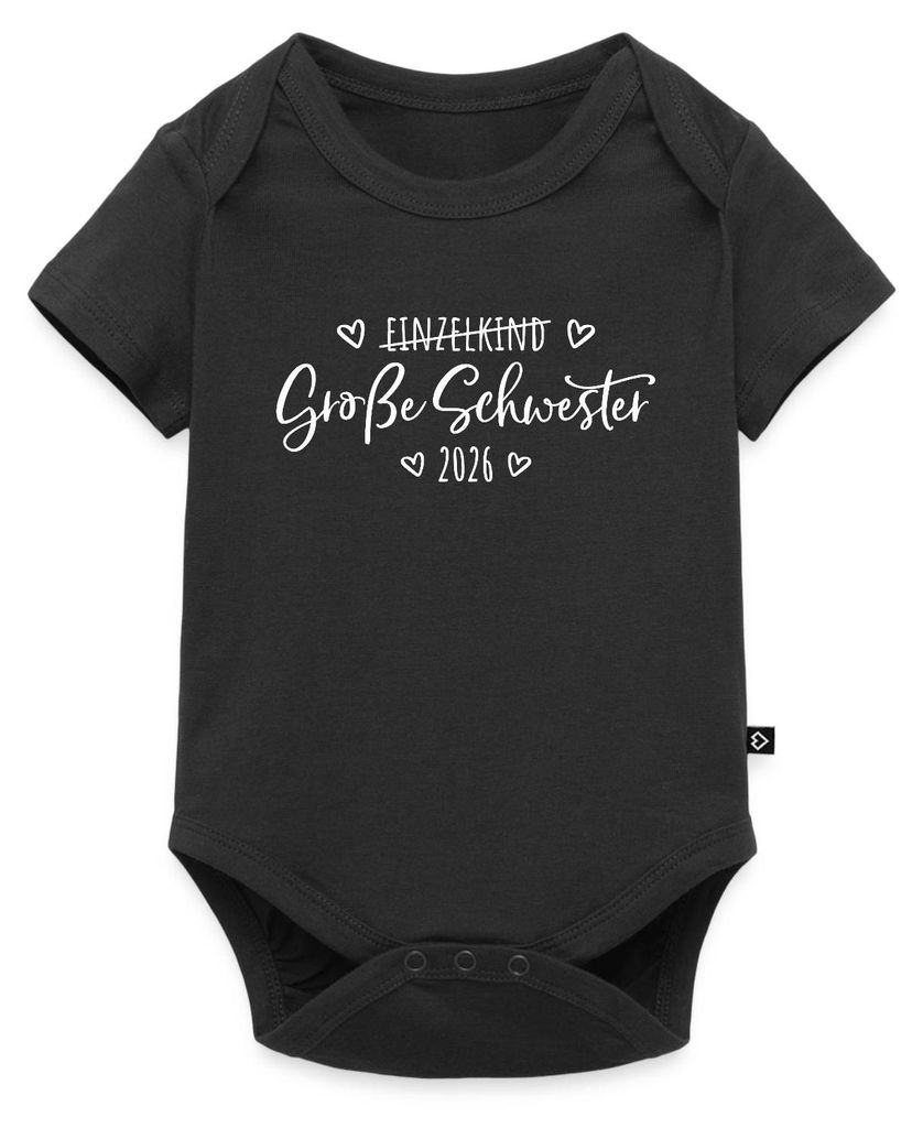 Spreadshirt Große Schwester 2026 Einzelkind Ende Herz Kurzarm Tages Baby Body, 86 (12-18 M.), Schwarz