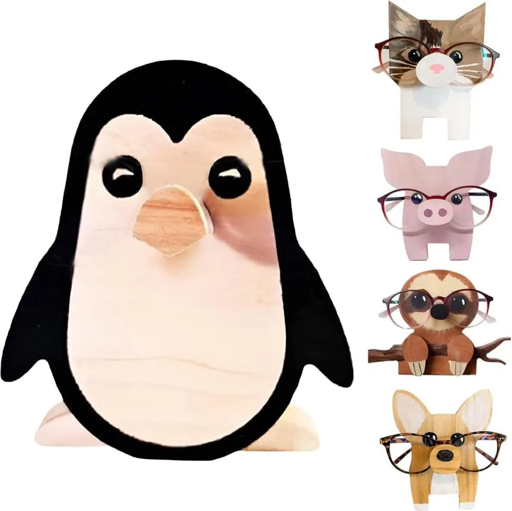 Support à lunettes stable contre les rayures design pingouin en bois