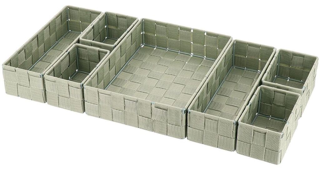 TENDANCE | Schubladenorganizer - Kosmetikorganizer - Schubladenbehälter - grün - aus Polyester - 7 x 27 x 20 cm - Organizer - Badezimmer - gefloc...