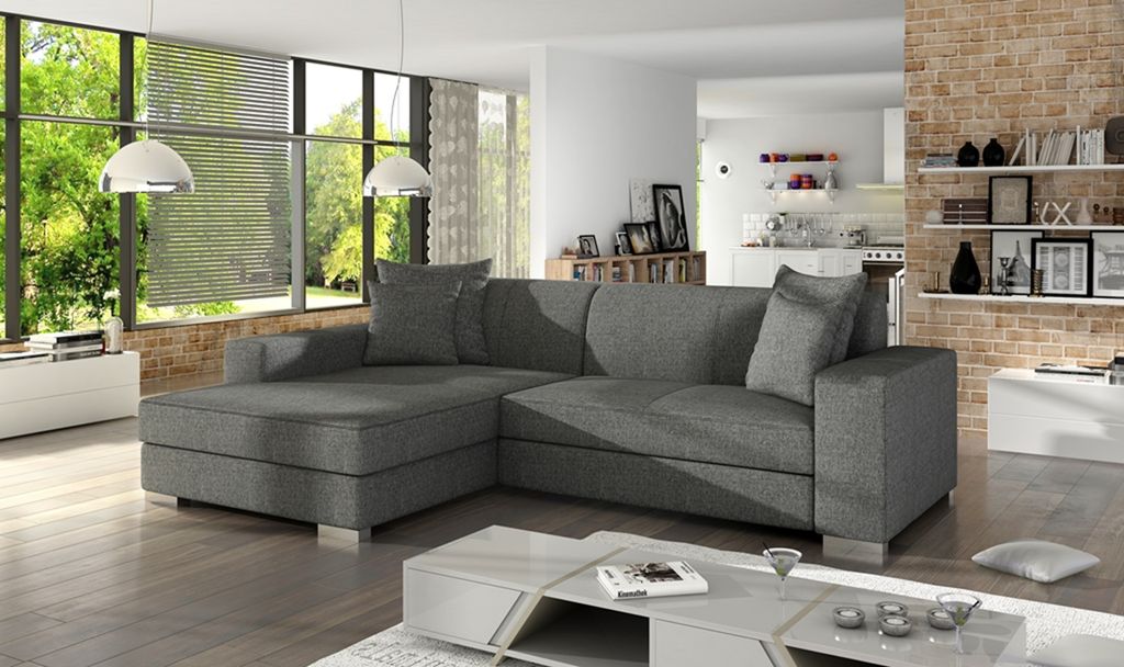 AX LIVING Modernes Schlafsofa grau Marsale Couch in L Form 263 cm L