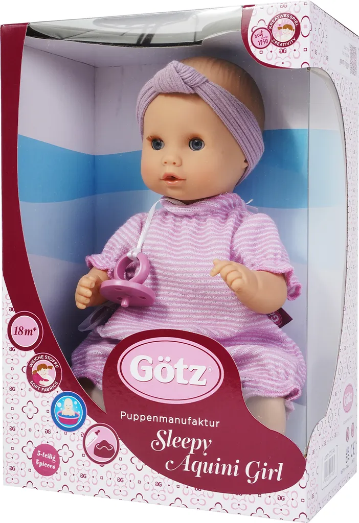 Baignonneur Bébé Aquini fille avec yeux dormeurs pour le bain 33cm