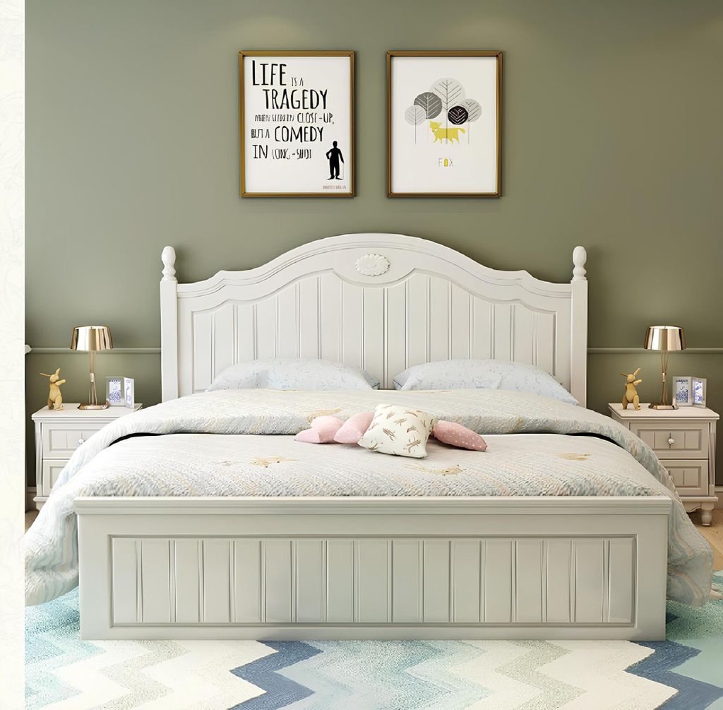 Set Bett Schlafzimmer 2x Nachttisch Doppel Betten Komplett Set Holz Möbel 3 tlg.