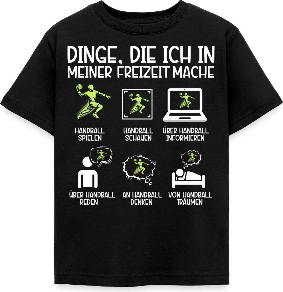 Spreadshirt Handball Liebhaber Freizeit Kinder T-Shirt, 122/128 (7-8 Jahre), Schwarz